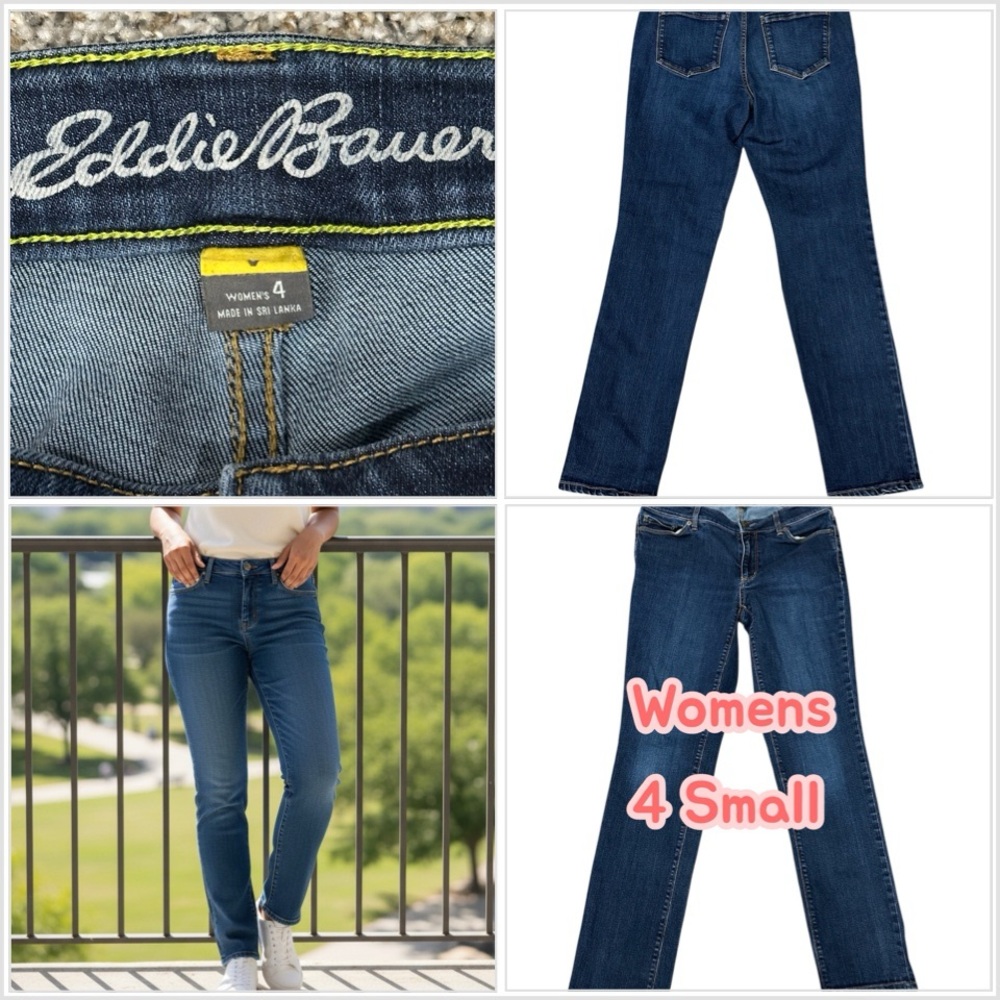 Women's Eddie Bauer 4 Small Jeans Slim Curvy Denim Navy Blue Straight Stretch